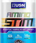 USN Amino Stim EAAs (Essential Amino Acids) + Energy, 125mg Caffeine, 6g Essential Amino Acids, Hydration Complex, Muscle Growth Recovery, Blue Raspberry, 10.05 Ounce (Pack of 1)