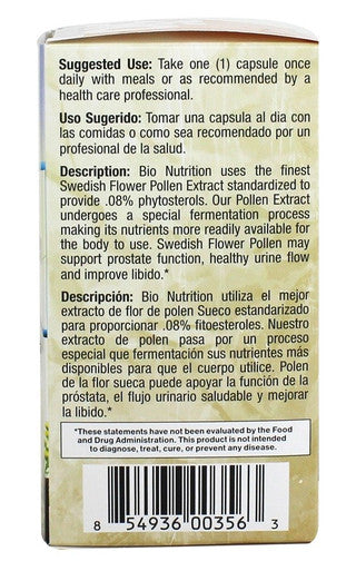 Bio Nutrition Swedish Flower Pollen Extract, 500 Mg, 60 Count