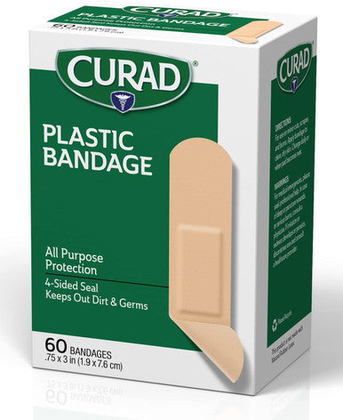 Curad Plastic Adhesive Bandages 3/4 X 3 Inch 60/Box Pack of 6