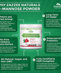 Zazzee D-Mannose Powder Plus, 67 Servings, 6.5 Ounces, Plus 5 Billion CFU Probiotics, Enhanced with Pure Cranberry Juice, Includes Free Scoop, Fast-Acting, Vegan, Non-GMO and All-Natural