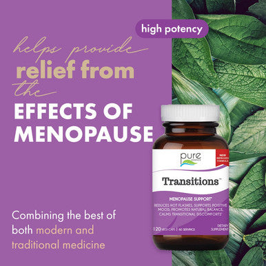 Pure Essence Labs Transitions Vitamins for Women, Natural Menopause Relief Supplement to Promote Hormone Balance, Reduce Hot Flashes, Mood Swings & Night Sweats, 120 Capsules