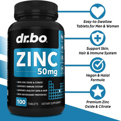 Zinc Supplements 50Mg Tablets Supplement - Natural Pure Zinc 50Mg Oxide Citrate Capsules Mineral Pills - Support Energy Hair Skin Acne Vegan Zinc Vitamins For Men & Women - 100 Zinc Tablets For Adults