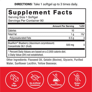Force Factor Blueberry Concentrate Antioxidants Supplement with BlueRich Blueberry Extract Supplement Radical Scavenger for Daily Health Gluten Non-GMO 90 Softgels