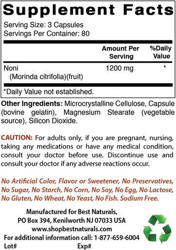 Best Naturals Noni 400 mg 240 Capsules