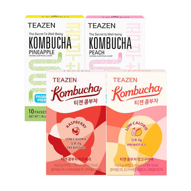 Teazen 4 Flavors 40 Sticks Variety Pack Kombucha Peach Pineapple Raspberry Mango Guava (40 Sticks)