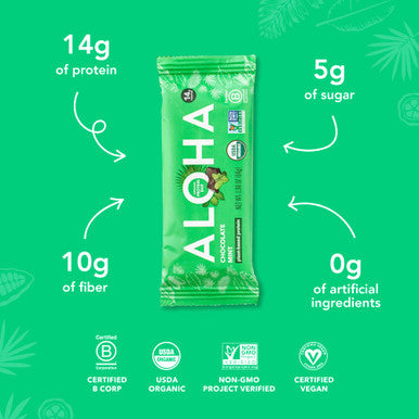 ALOHA Organic Plant Based Protein Bars Chocolate Mint 1.98 Oz (Pack of 12)