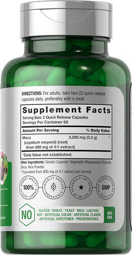Maca Root Capsules 120 Pills High Potency Extract for Men and Women Non GMO and Gluten Free Formula by Horbaach