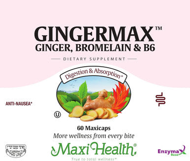 Maxi Health Gingermax - Ginger - Bromelain & Vitamin B6 - Digestion Health - 60 Capsules - Kosher