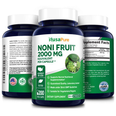 Noni 2000mg 200 Vegetarian caps (Extract 4:1, Non-GMO & Gluten-Free)