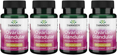 Swanson Ovarian Glandular Supplement - Women's Glandular Health and Balance Support - Premium Bovine Tissue - 60 Capsules 250mg Each (4 Pack)