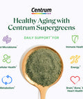Centrum Supergreens - Superfood Powder & Multivitamin For Adults Greens Powder With Spirulina Mushroom Prebiotics & Enzyme Blend 30-Day Supply