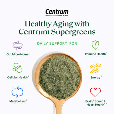 Centrum Supergreens - Superfood Powder & Multivitamin For Adults Greens Powder With Spirulina Mushroom Prebiotics & Enzyme Blend 30-Day Supply