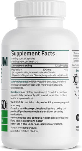 Bronson Magnesium Glycinate 200 Mg Per Serving Chelated For High Absorption, Gentle On Stomach, Non-Gmo, 60 Vegetarian Capsules