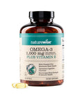 NatureWise Extra Strength Omega 3 Fish Oil Supplement 1000mg per Serving 600 EPA and 400 DHA and Vitamin E Support for Heart and Brain Health Lemon Flavor GMO-Free 180 Softgels 3-Month Supply