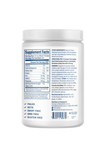 NativePath Collagen Peptides - Hydrolyzed Type 1 & 3 Collagen. Keto & Paleo Grass-Fed Protein Powder for Hair Skin Nails Bones Joints Digestion and More - No Gluten or Dairy (Chocolate 268g)