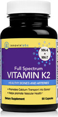 InnovixLabs Full Spectrum Vitamin K2 with MK7 and MK4 AllTrans Bioactive K2 600 mcg K2 per Pill Soy Gluten NonGMO 90 Capsules Supports Healthy Bones Arteries Vitamin K2 MK7 MK4