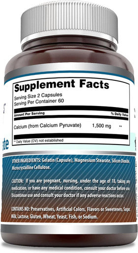 Amazing Nutrition Formulas Calcium Pyruvate 1500mg Per Serving 120 Capsules Supplement | Non-GMO | Gluten | Made in USA