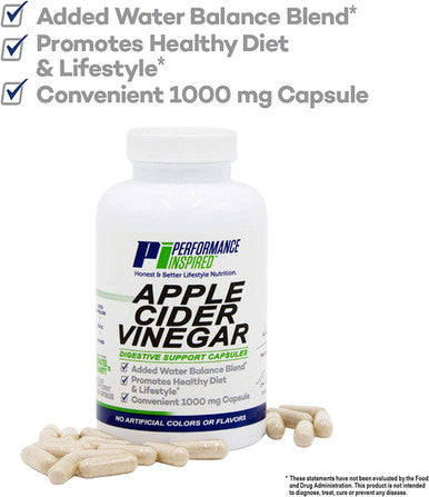 Performance Inspired Nutrition Apple Cider Vinegar Natural Capsules Supports Healthy Weight Loss Blood Sugar Immune System Water Balance Big 180 Count