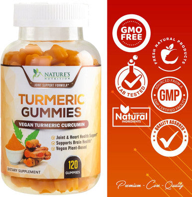 Turmeric Gummies with Black Pepper for Best Absorption, Joint & Heart Support, Natural Immune Support, Nature's Turmeric Supplement, Vegan Friendly Vitamins for Men and Women - 120 Gummies