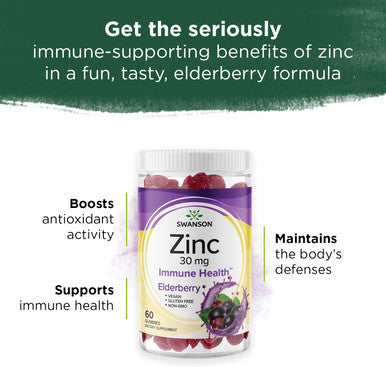 Swanson Zinc Gummies - 60 Elderberry Gummies - Vitamin Supplement for Antioxidant Activity and Immune Support