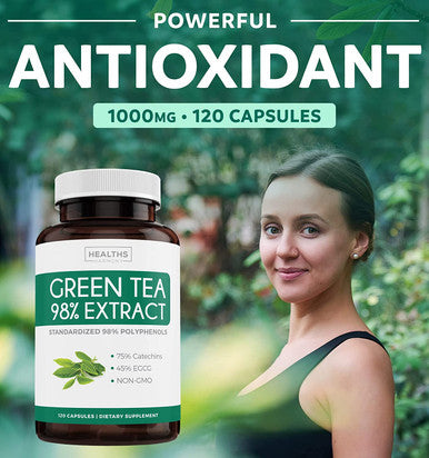 Green Tea 98 Extract with EGCG 120 Capsules NonGMO for Natural Metabolism Boost Leaf Polyphenol Catechins Antioxidant Supplement 1000mg 500mg per Capsule