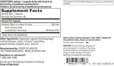 Klaire Labs Ther-Biotic Factor 1 Probiotic - Lactobacillus Rhamnosus Single Species Probiotic - 20 Billion CFU - Dairy-Free Gut + Immune Support - L Rhamnosus Probiotics - Hypoallergenic (60 Capsules)