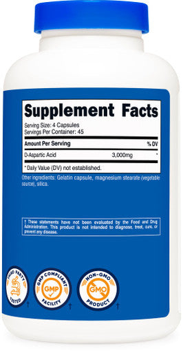 Nutricost D-Aspartic Acid (DAA) Capsules 3000mg Per Serving (180 Capsules) Non-GMO