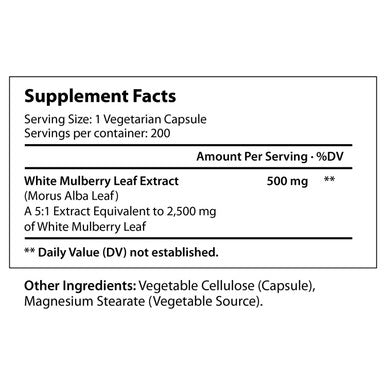 LongLifeNutri White Mulberry Leaf Extract 2,500Mg 200 Vegetarian Capsules | Pure Natural Herbal Vitamin Powder Supplement