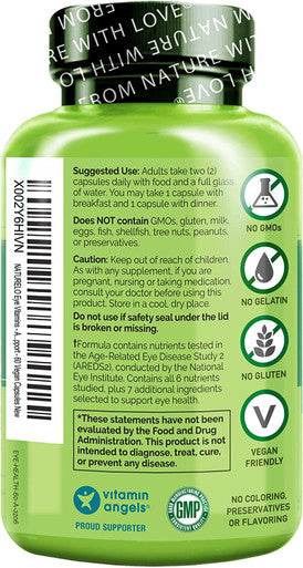 NATURELO Eye Vitamins - AREDS 2 Formula Nutrients with Lutein, Zeaxanthin, Vitamin C, E, Zinc, Plus DHA - Supplement for Dry Eyes, Healthy Vision, Eye Support - 60 Vegan Capsules