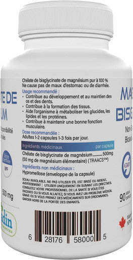 Magnesium Bisglycinate 500 mg - Pure - No Fillers - Non Buffered - 90 Vegetable Capsules