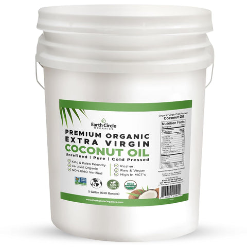 Earth Circle Organics Premium Ultra-Pure Unrefined Cold Pressed Extra Virgin Coconut Oil - Gluten-Free, Keto & Paleo Friendly - Raw Coconut Oil for Skin & Hair Care, Cooking, Baking & More - 1 Gallon