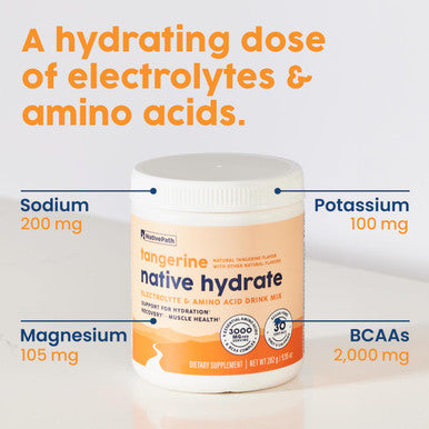 NativePath Native Hydrate Zero Sugar Electrolytes Powder with BCAAs Tangerine Hydration Keto & Paleo Friendly 30 Servings