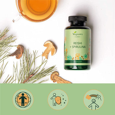 Reishi & Spirulina VegaveroÃƒâ€šÃ‚Â® | 2000 mg | NO Additives | with Phycocyanin and Polysaccharides | 120 Vegan Tablets | Alga Spirulina with Ganoderma Lucidum Extract