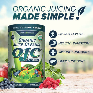 Certified Organic Juice Cleanse OJC Plus Berry Surprise Purity Products 30 Organic Veggies and Fruits 5 Grams of Fiber Promotes Energy and Digestive Function 12.28 oz 348 g 30 Servings