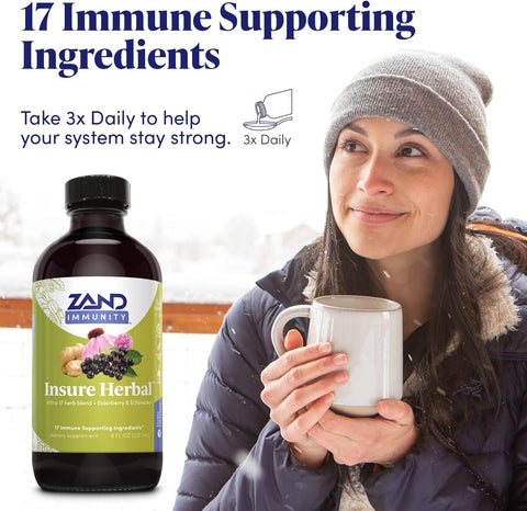 Zand Herbals Insure Herbal Liquid Blend - 17 Wellness Ingredients - W/Ecea Elderberry Ginger Sage Peppermint And More - Gluten Vegan Non-Gmo 60-Day 197 Servings 8 Fl Oz