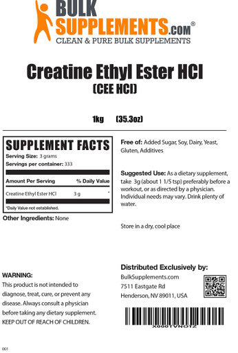 Bulksupplements.Com Creatine Ethyl Ester Hcl Powder - Creatine Pre Workout Powder - Pure Creatine Supplement - Creatine Nutritional Supplements - Creatine Powder (1 Kilogram - 2.2 Lbs)