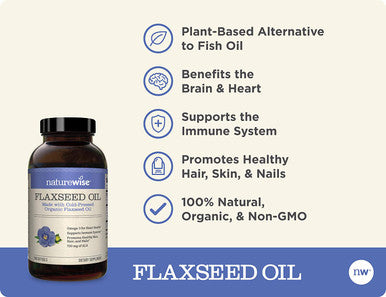NatureWise Organic Flaxseed Oil Max 720mg ALA Highest Potency Flax Oil Omega 3 for Cardiovascular Brain Immune Support Healthy Hair Skin Nails Gluten Free NonGMO 4 Month 240 Softgels