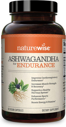 NatureWise Ashwagandha for Endurance Adaptogen Adrenal Support Supplement with KSM66 Vitamins Ginseng Green Tea Extract Packaging May Vary Light Brown 60 Count
