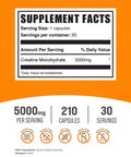Bulksupplements.Com Creatine Monohydrate Capsules - Micronized Creatine Monohydrate, Creatine Pills - 7 Creatine Capsules Per Serving, 5000Mg, Gluten Free, 210 Capsules (Pack Of 1)