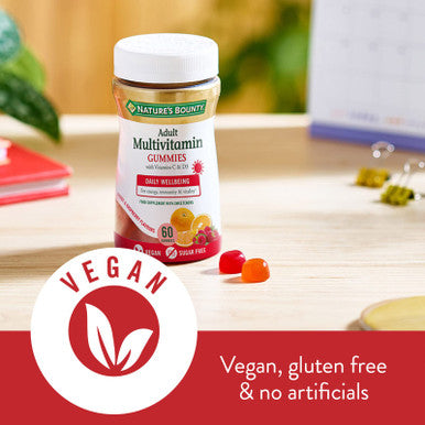 Nature's Bounty Adult Multivitamin Gummies - Pack Of 60 Gummies Two-A-Day - With Vitamin B6 B12 D3 C And Biotin - For Everyday Wellbeing - Immune Support And Bone Health - Suitable For Vegans