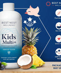 Best Nest Wellness Kids Multi Plus - Brain Health Support Supplement For Kids - Liquid Multivitamin With Methylated Vitamins - Nutritional Supplement Aids Immune Health - Tropical Flavor, 16 Fl Oz