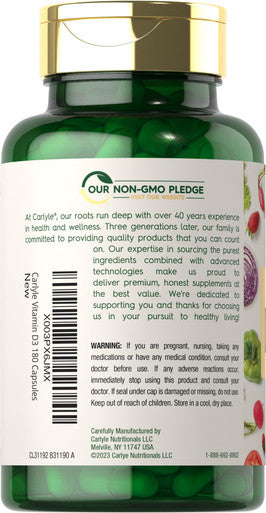 Carlyle Vitamin D3 5000 Iu | 180 Capsules | Vegan, Non-Gmo, And Gluten Free Formula | Vitamin D Supplement