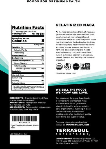 Terrasoul Superfoods Organic Gelatinized Maca Powder 2 Lbs Premium Quality Supports Increased Stamina Energy Gelatinized for Easy Digestion