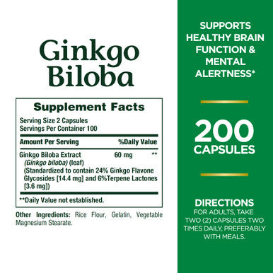Nature's Bounty Ginkgo Biloba 60 Mg 200 Capsules (17243)