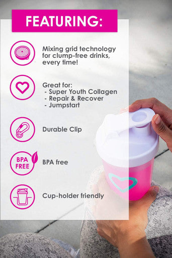 SkinnyFit Super Shaker Bottle 20oz. BPA free with Mixing Grid Technology, Leak Proof, Cup Holder Compatible, Perfect for Pre- and Post-Workout Protein Shakes