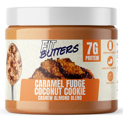 Fit Butters Birthday Cake Cashew Almond Butter Spread - Added Protein and Coconut Oil, Low Carb, Low Sugar, Gluten Free, Complete Protein Dessert Flavored Nut Butter