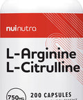 Nui Nutra L-Arginine L-Citrulline Supplement | 750mg | 200 Capsules | Boost Nitric Oxide | Supports Endurance & Athletic Performance | Promotes Energy