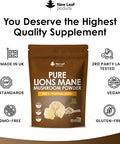 Lions Mane Mushroom Powder - Lions Mane Supplement High Strength 3000Mg Mushroom Powder - 100% Fruiting Body Lion'S Mane - 60 Servings Lions Mane Powder - Made In The Uk By Leaf