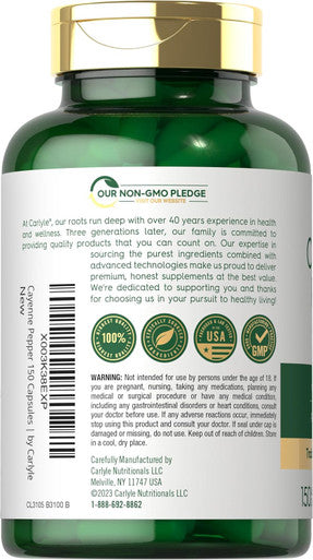 Carlyle Cayenne Pepper Capsules | 40000 HU | Non-GMO and Gluten Supplement
