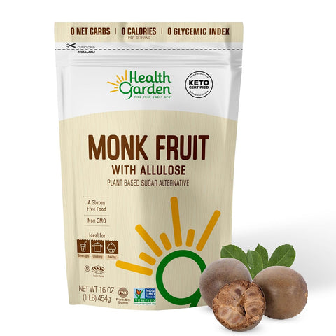 Health Garden Monk Fruit with Allulose Sweetener - Natural Plant-Based Sugar Alternative with Zero Calories - Gluten-Free, Vegan, and Non-GMO - 1lb (Pack of 2)